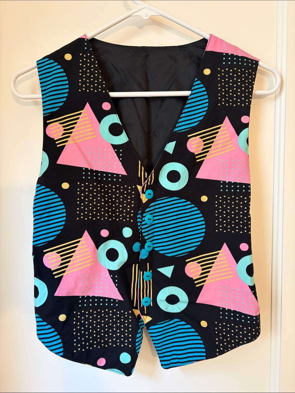 Vintage Retro 1980s Vest Geometric Pastel Black S